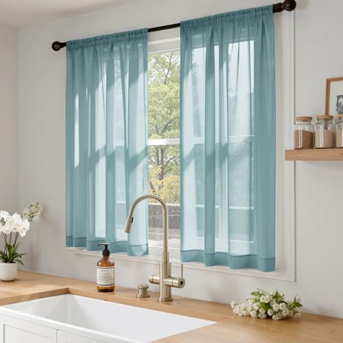 Dusty Blue Sheer Curtains 63 Inches Long 4 Panels 42 x 63 Inches (42"W x 63"L (Pack of 4) / Dusty Blue)