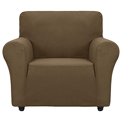Super Stretch Chair Slipcover Universal Sofa Chair Covers for Living Room Dogs Pet Furniture Protector Spandex Armchair Slipcovers with Anti Slip Foam Sticks (Brown / Small (30"-47"))