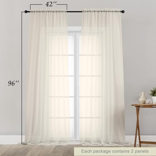 Cream Sheer Curtains for Bedroom Living Room 96 Inches Long 2 Panels (Cream / 42"W x 96"L (Pack of 2))