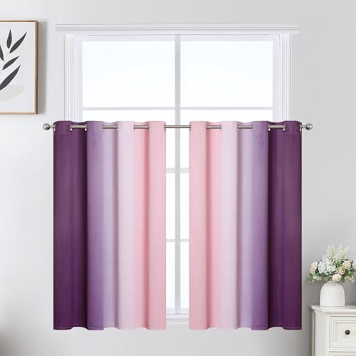 Pink and Purple Ombre Blackout Curtains for Girls Bedroom 36 Inches Long (Pink and Purple / 52"W x 36"L (Pack of 2))