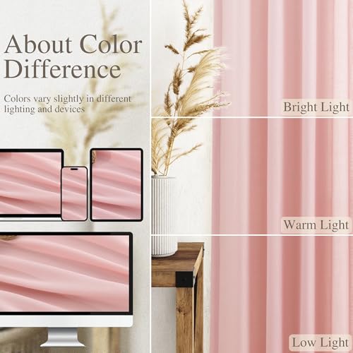 Pink Linen Curtains 90 Inch Long 2 Panels Set for Baby Girl Bedroom Pink Soft Linen Textured Window Drapes Semi Sheer Light Filtering Rod Pocket Back Tab Farmhouse Curtain 52x90 (52"W x 90"L (Pack of 2) / Pink)