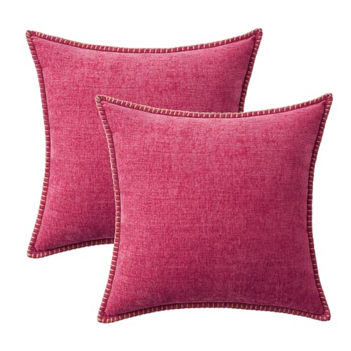 Decorative Couch Throw Pillow Covers 18x18 Inch Hot Pink 2 Pack (Hot Pink / 18" x 18" (Pack of 2))
