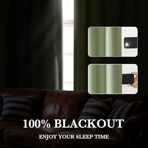 100% Blackout Short Curtains for Small Window (100% Blackout - Sage Green / 29"W x 36"L (Pack of 2))