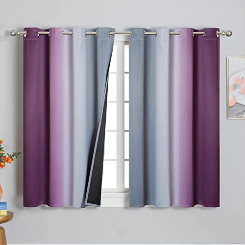 Purple and Grey Ombre Blackout Curtains for Bedroom 52Wx45L Inch 2 Panels (Purple and Grey / 52"W x 45"L (Pack of 2))