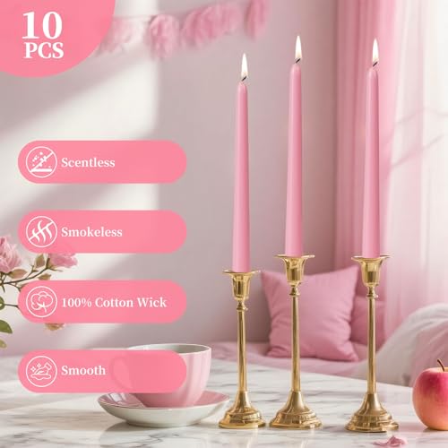 0.87×10 Inch Pink Taper Candles (Pink)