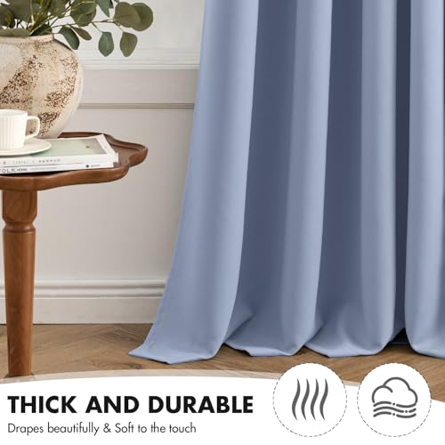 Sky Blue Blackout Bedroom Curtains Drapes 84 Inch Long 52"x84" (Sky Blue / 52"W x 84"L (Pack of 2))