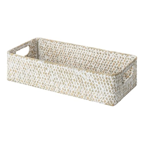 Wicker Toilet Paper Basket for Back of Toilet (Wipe White (Seagrass) / 14¼" L x 6¾" W x 3¾" H)