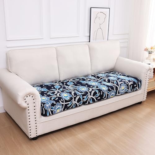 Printed Couch Cushion Covers (Dark Blue / Seat Cover 3 Pack)