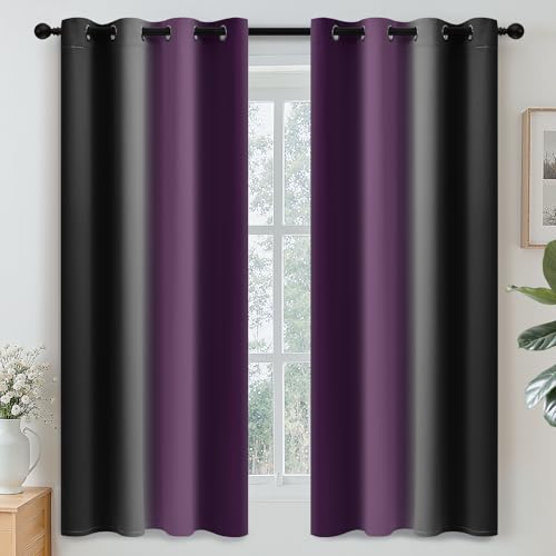 Blackout Ombre Purple and Black Curtains for Bedroom (52"W x 63"L (Pack of 2) / Purple and Black)