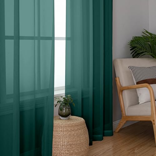 Hunter Green Sheer Curtain Drapes 54 Inch Length 2 Panels for Living Room (42"W x 54"L (Pack of 2) / Hunter Green)
