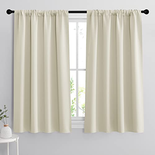 Extra Wide Curtains for Bedroom Living Dining Room 63 inches Long (Beige / 62"W x 63"L (Pack of 2))