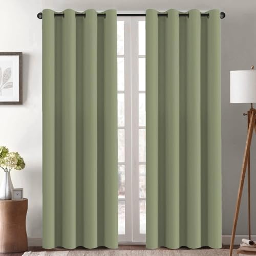Blackout Curtain for Living Room Thermal Insulated Window Treatment Curtain Extra Long 96 inch Length Energy Saving Solid Grommet Top Blackout Drape (52"W x 96"L (Pack of 1) / Sage)