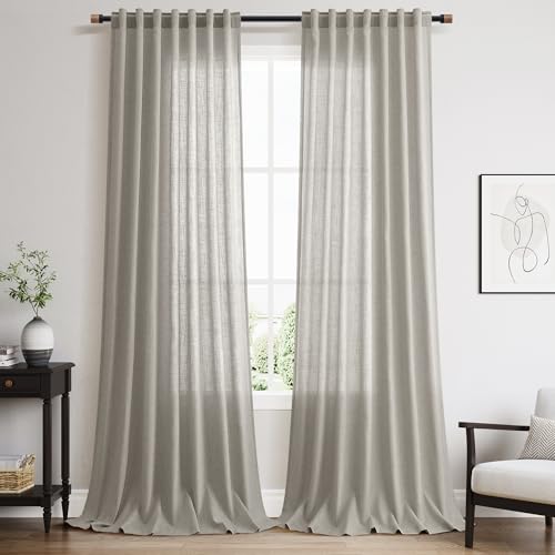 Silver Grey Linen Curtains 120 Inch Extra Long for Living Room Back Tab Light Filtering Semi Sheer Drapes Modern Farmhouse Boho Textured Curtain for Floor to Ceiling High Window 52x120 (52"W x 120"L (Pack of 2) / Silver Grey)