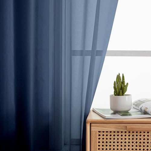 Navy Blue Sheer Window Curtain Panels 54 Inch (40"W x 54"L (Pack of 2) / Navy Blue)