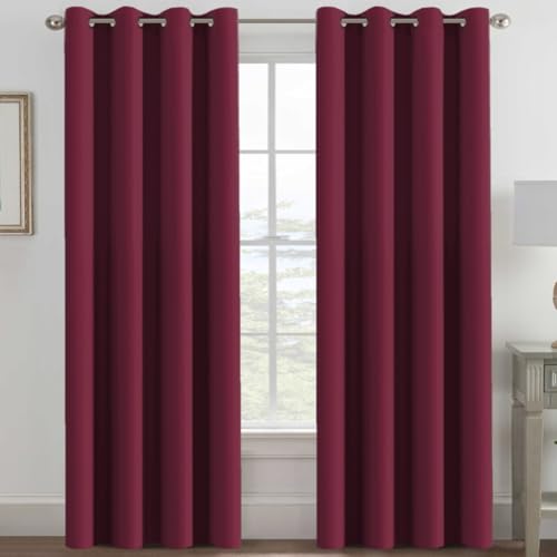 Light Blocking Blackout Curtains Window Treatment Thermal Insulated Grommet Energy Saving Curtains (52"W x 96"L (Pack of 1) / Burgundy Red)