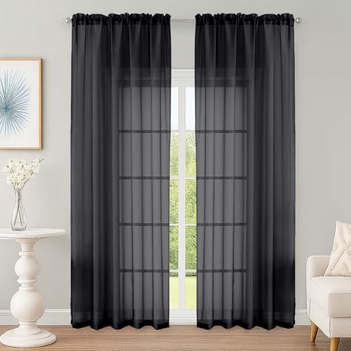 Black Sheer Curtain 90 Inches Long 2 Panels Set (Black / 59"W x 90"L (Pack of 2))