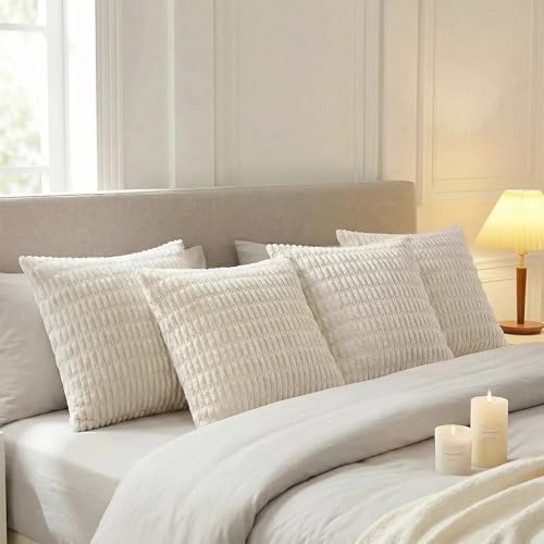4 Packs Decorative Throw Pillow Covers for Living Room Couch Bed (16" x 16" (Pack of 4) / Cream)