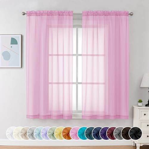 Sheer Curtains 63 Inch Length 2 Panels (Pink / 42"W x 63"L (Pack of 2))