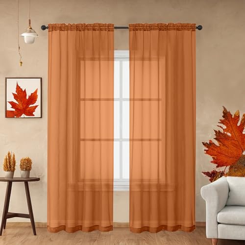 Orange Sheer Curtains 96 Inch Length (Orange / 42"W x 96"L (Pack of 2))