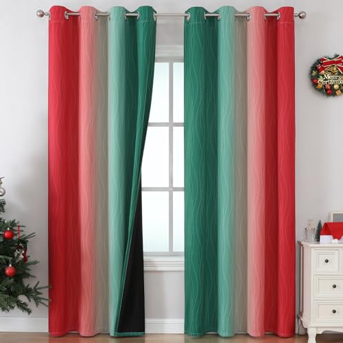 Red and Green Ombre Blackout Curtains 52Wx84L 2 Panels (Green and Red / 52"W x 84"L (Pack of 2))
