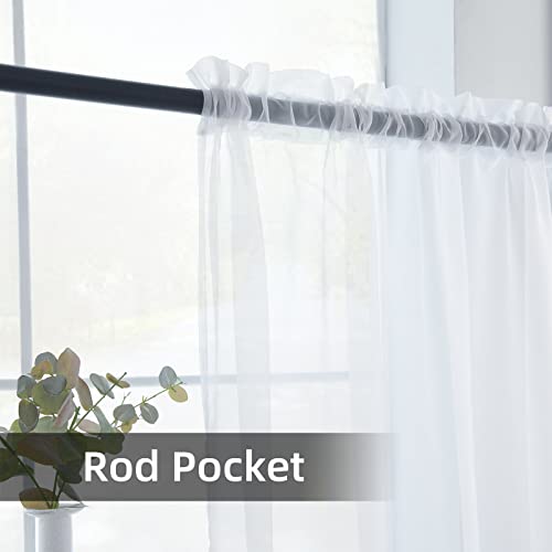 Solid Sheer Rod Pocket Curtain Voile Draperies 2 Panels White Beige Black Grey Coffee 52 Inch Width 36 Inch Long 1 Pair for Kitchen Bedroom Children Living Room Yard (White / 52"W x 36"L (Pack of 2))