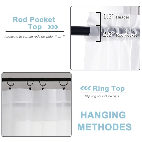 White Sheer Curtains 96 Inches Long (White / 42"W x 96"L (Pack of 2))