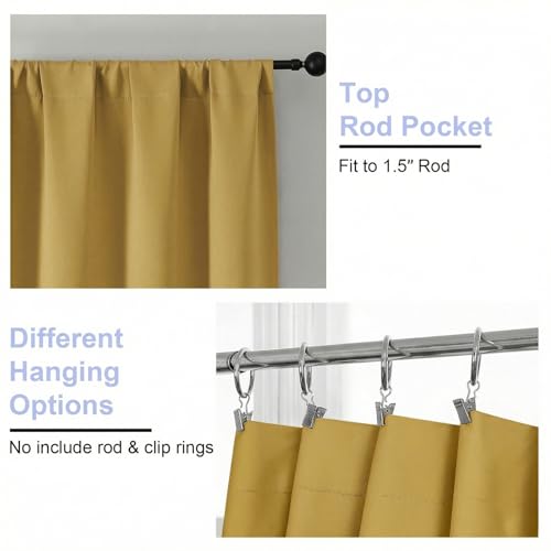 Ava Bright Gold Blackout Curtains for Bedroom 96 Inches Long 2 Panels (Bright Gold / 40"W x 96"L (Pack of 2))