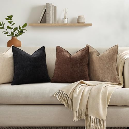 Chenille Brown Velvet Throw Pillow Covers 22x22 Set of 2 (Brown / 22" x 22" (Pack of 2))