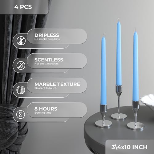Light Blue 10 inch Taper Candles Set of 4 (Tapered 10 inch / Light Blue)
