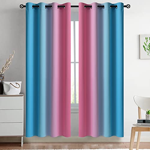 Ombre Pink and Blue Curtains for Bedroom (52"W x 72"L (Pack of 2) / Pink and Blue)