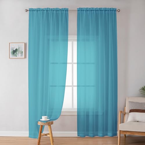 Turquoise Sheer Curtains 72 Inches Long 2 Panels for Living Room (Turquoise / 42"W x 72"L (Pack of 2))