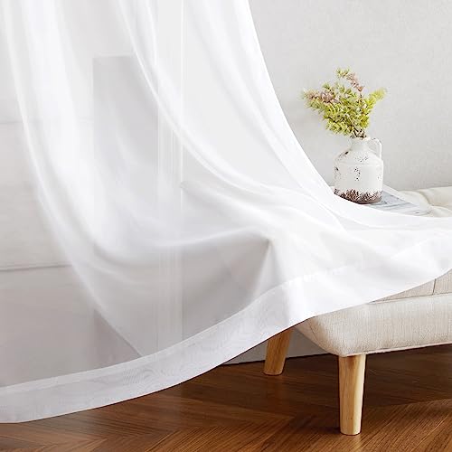 White Sheer Curtains for Living Room 90 inches Long (White / 42"W x 90"L (Pack of 2))