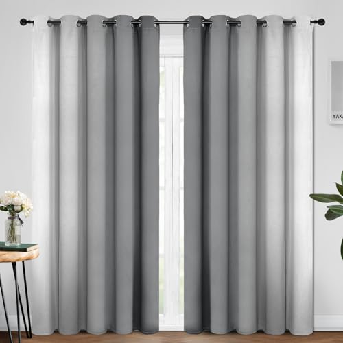 Ombre Curtains Grey and Greyish White for Living Room (70"W x 84"L (Pack of 2) / Grey)