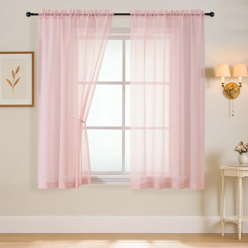 Blush Sheer Curtains 63 Inch Length 2 Panels (42"W x 63"L (Pack of 2) / Blush Pink)