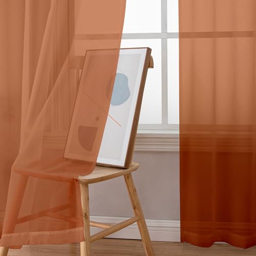 Orange Short Sheer Curtains 45 Inch Length for Small Windows (Orange / 42"W x 45"L (Pack of 2))
