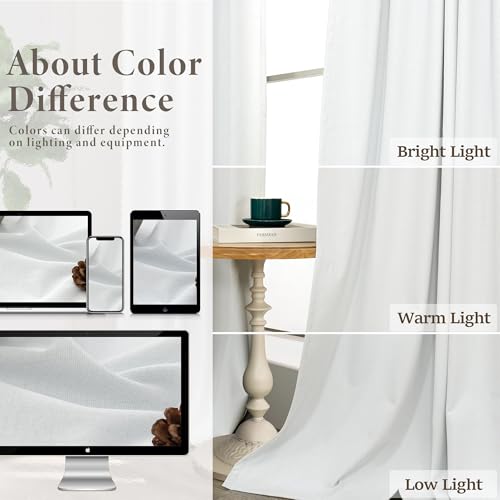 Blackout Curtains 92 Inches Long 2 Panels Set Modern Farmhouse Style Privacy Lightweight Black Out White Curtains & Drapes for Bedroom Aesthetic Dining Room Closet Door Cotton Linen Textured 92 length (White / 52"W x 92"L (Pack of 2))