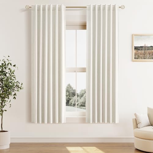 100% Blackout Linen Curtains for Bedroom 63 Inches Long Natural Cream Black Out Curtain Back Tab Thermal Insulated Room Darkening Window Drapes for Living Room 2 Panels Beige Ivory 42x63 (Cream / 42"W x 63"L (Pack of 2))