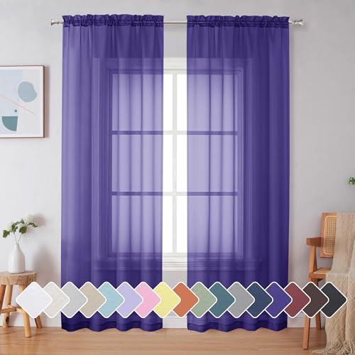 Purple Sheer Curtains 84 Inches Long 2 Panels for Living Room (Purple / 42"W x 84"L (Pack of 2))