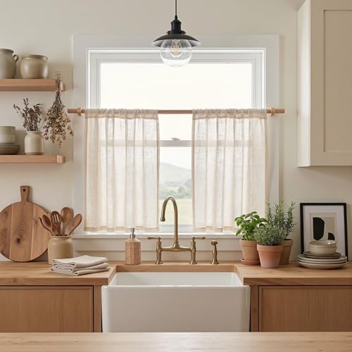 Short Linen Curtains 36 Inch Length for Kitchen Window (34"W x 36"L (Pack of 2) / Linen)