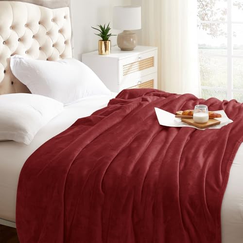 Fleece Blanket Twin Size Burgundy Lightweight Super Soft Cozy Fuzzy Bed Blankets Microfiber Factory Shop (Burgundy / Twin(60"x80"))