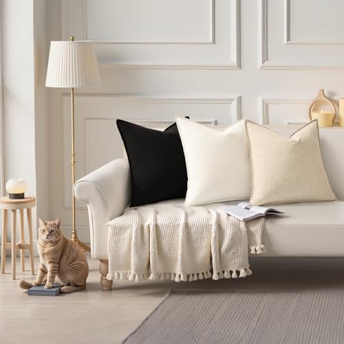 Fall Black Linen Throw Pillow Covers 26x26 Set of 2 (Black / 26" x 26" (Pack of 2))