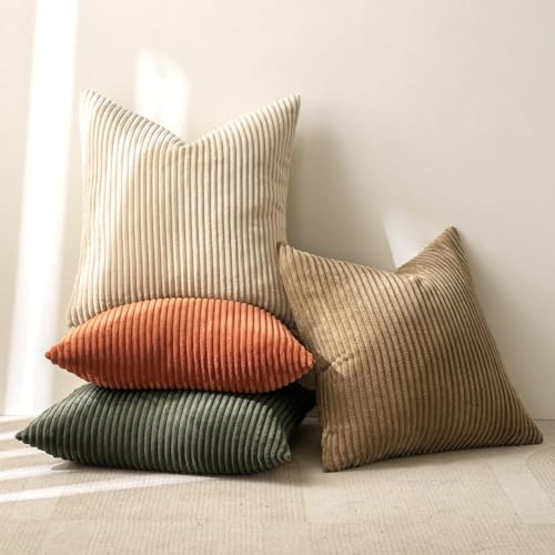 Fall Corduroy Decorative Throw Pillow Covers Rust (18" x 18" (Pack of 4) / Rust-olive Green)