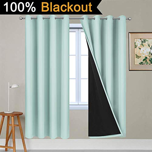 Aqua 100% Blackout Curtains 72 Inches Long for Bedroom 52" Wide (52"W x 72"L (Pack of 2) / Aqua)