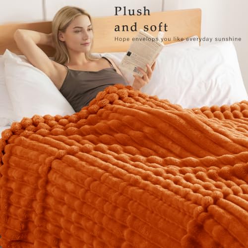 Striped Twin Size Fleece Blanket for Bed (Burnt Orange / Twin ( 60x80 IN ))