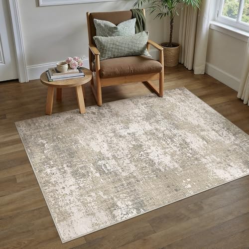 Beige Brown Area Rug 3x5 Modern Abstract (Abstract Beige Brown / 3' x 5' (Rectangular))