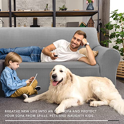 Stretch Oversized Couch Cover Universal Sofa Covers for Living Room Dogs Pet Furniture Protector Spandex Extra Large Sofa Slipcovers with Anti Slip Foam Sticks (Light Grey / X-Large (92"-115"))