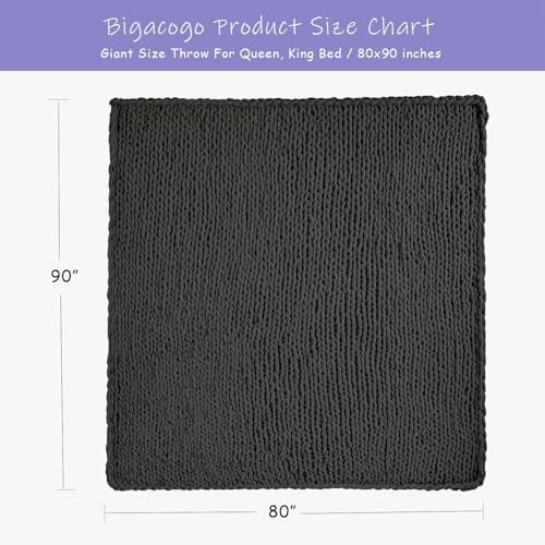 Chunky Knit Throw Blanket for Couch (Dark Grey / 80"x90" (For Queen/King Bed）)