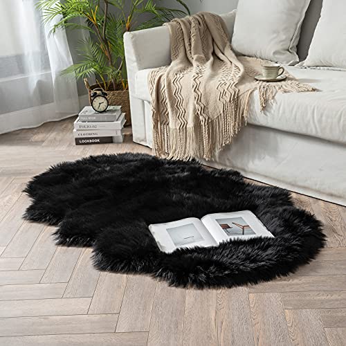 Fluffy Area Rug 3x5 ft Faux Fur Sheepskin Rug for Bedroom Black (3' x 5' (Sheepskin) / Black)