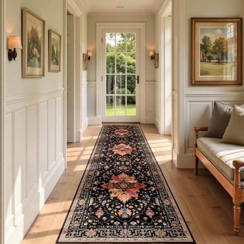 Washable Area Rug (Black/Colorful / 3' x 9' (Rectangular))