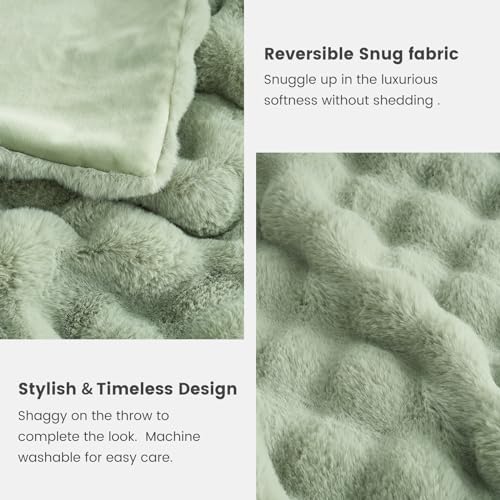 Faux Fur Throw Blanket for Couch (Sage Green / Twin(60" x 80"))